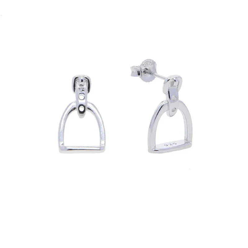 100% 925 Sterling Silver Equestrian Jewelry 3 Colors Cute Lovely Design Stirrup Stud Earring gold