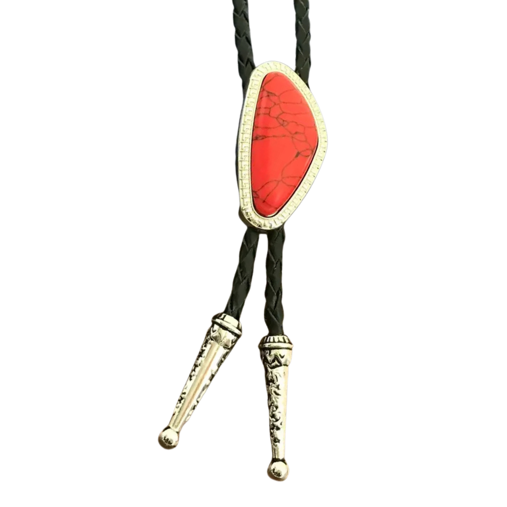 Bolo tie med färgad sten i oregelbunden form