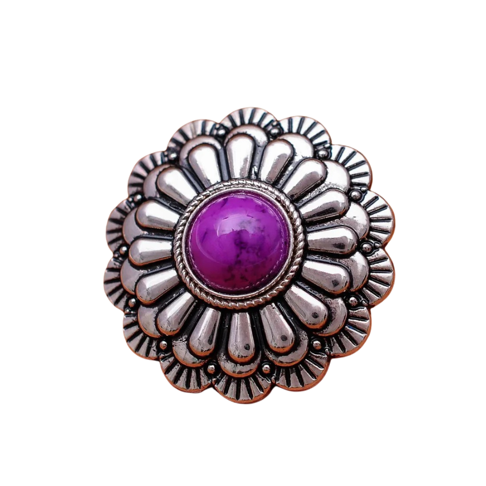 Silver Concho med 3D-Blomdesign och Färgad Pärla