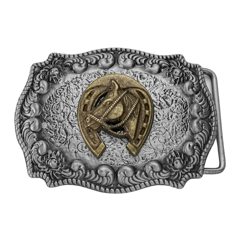 Bältespänne med guldfärgade westernmotiv