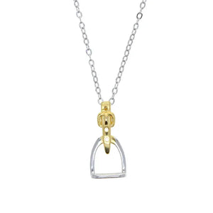 925 Sterling Silver Two Tone Gold Plated Stirrup Pendant Necklace - High Quality Equestrian Jewelry two tone / 41 cm with 5cm