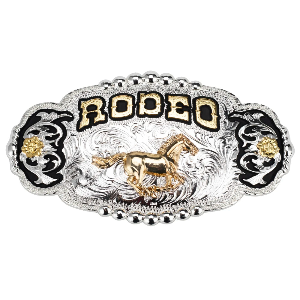 RODEO" Bältesspänne med Guldhäst och Silverdetaljer