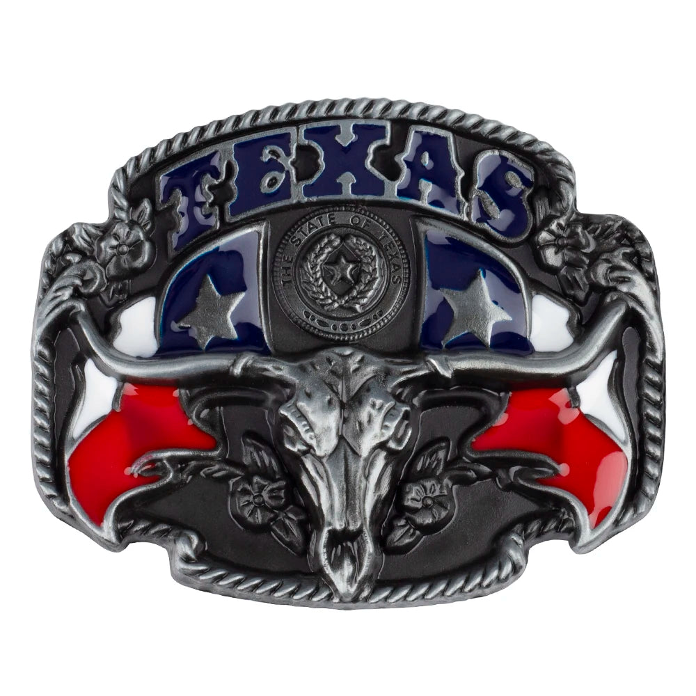 Bältespänne Texas med tjurskalle och flagga
