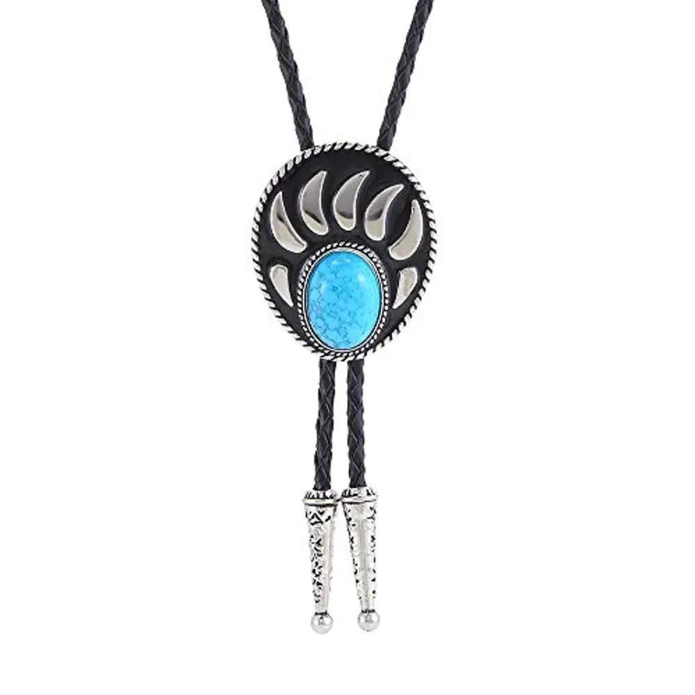 Bolo tie i silverfärgad björntassdesign med ädelstenslook