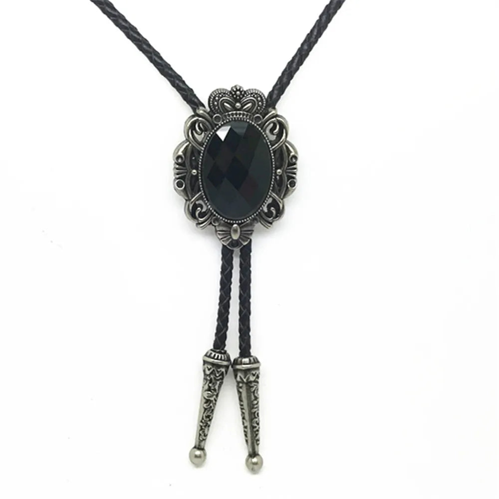 Bolo tie med oval glassten och vintagekrona