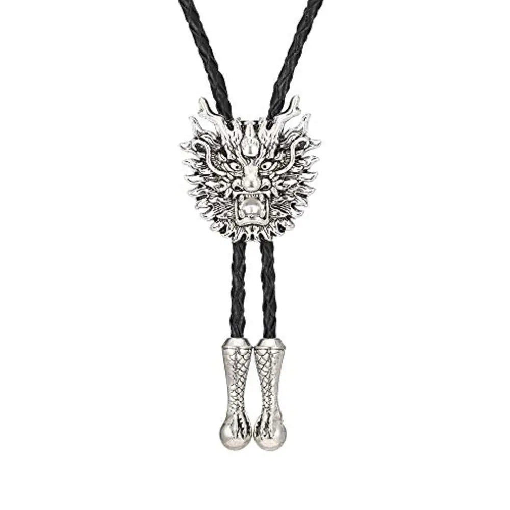 Bolo tie i läder med drakhuvud i metall