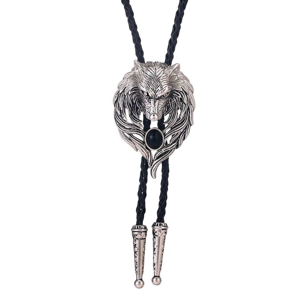 Bolo tie med silver varghuvud och svart agat