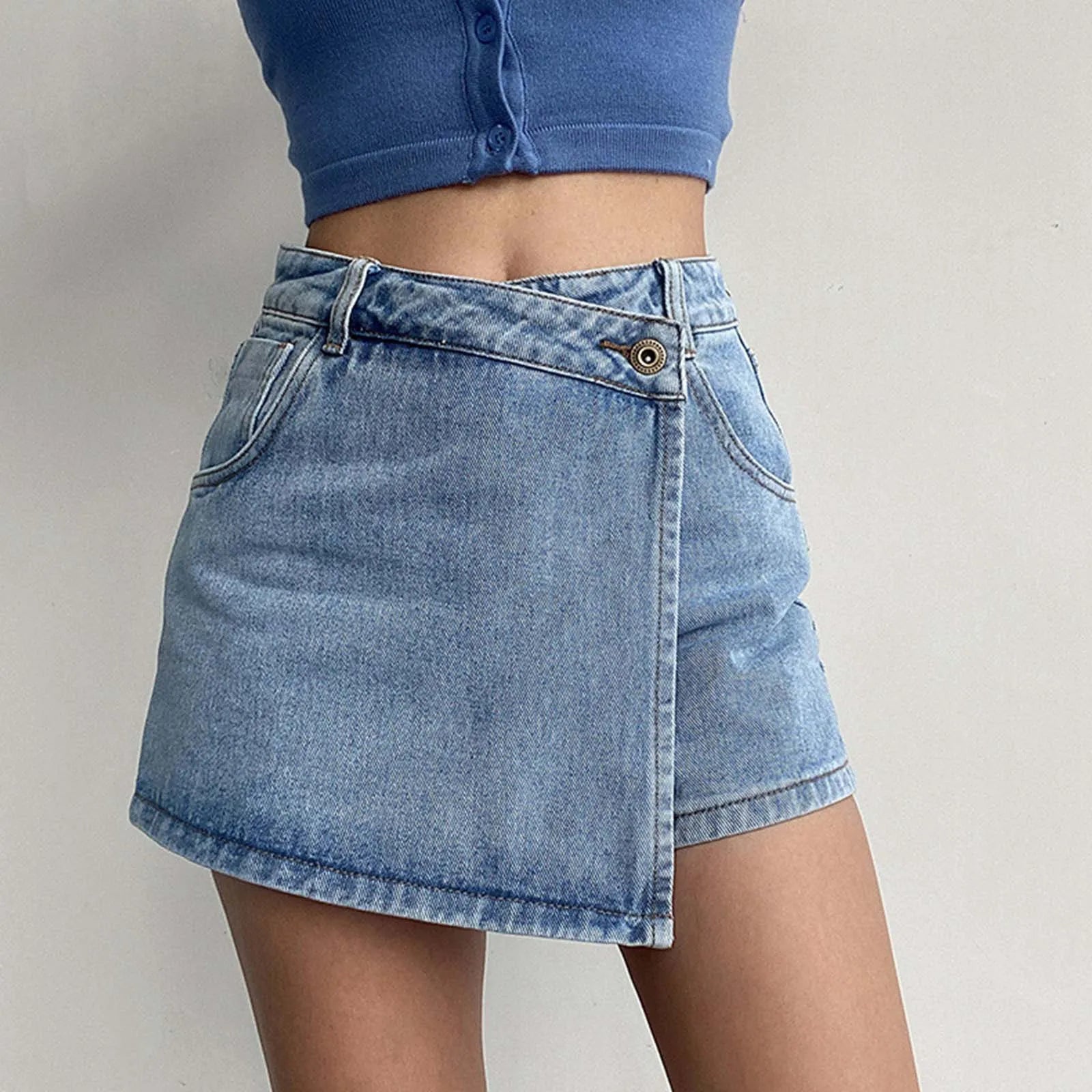 Asymmetrisk shorts kjol i jeans