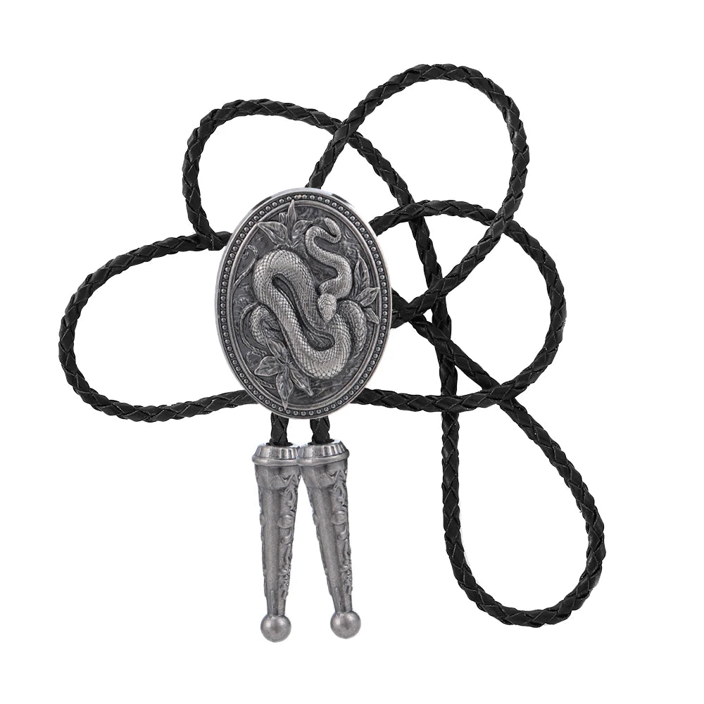 Bolo tie med ormmönster i antiksilver
