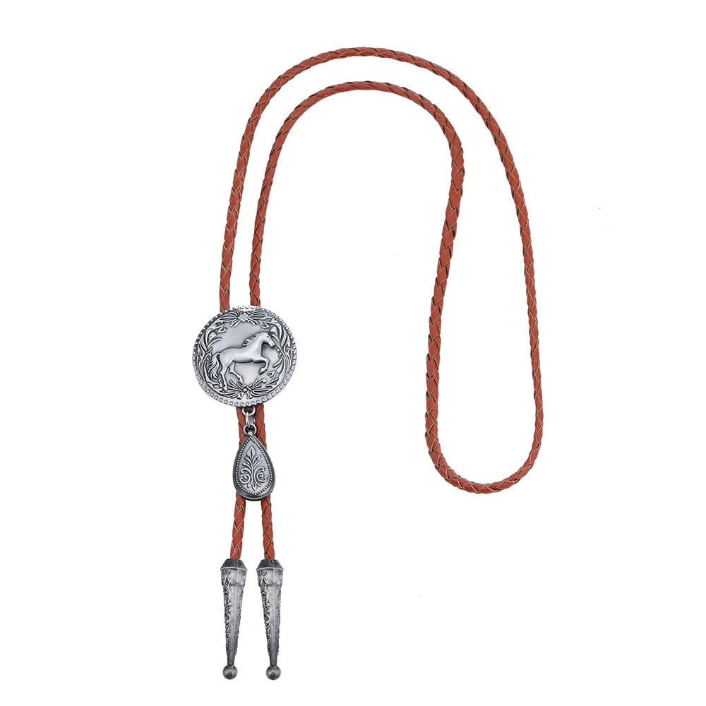 Bolo tie med rund hästberlock och läderband