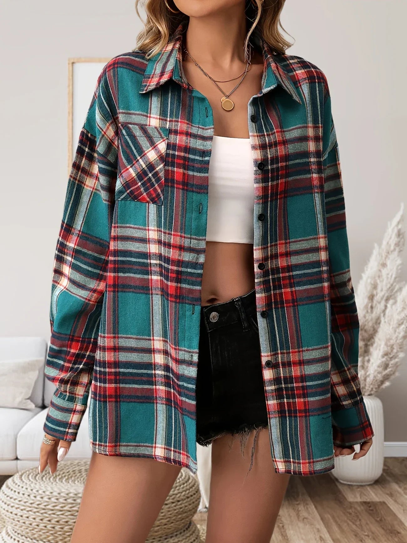 Plus size rutig flanellskjorta dam