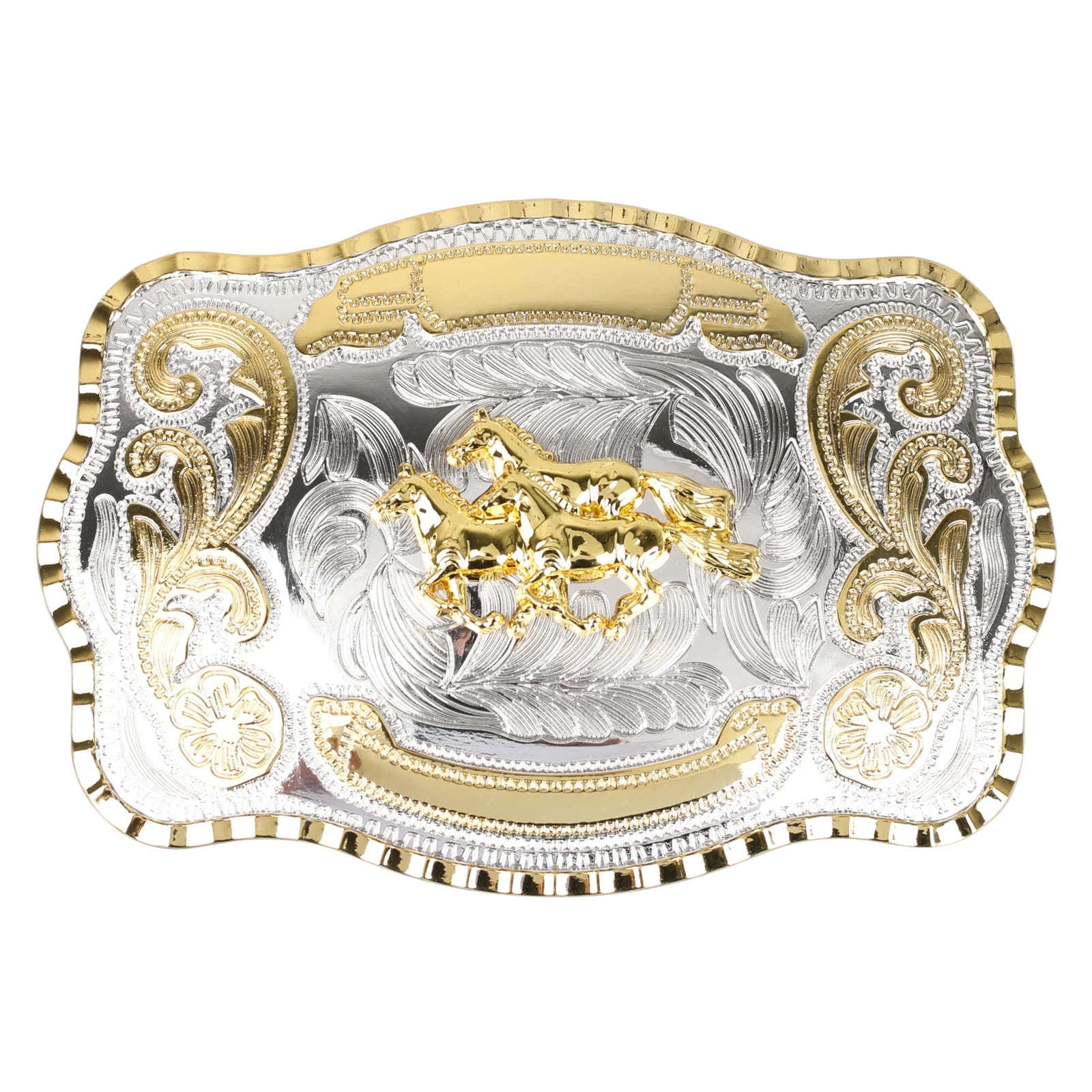 Cowboy Bältesspänne Guld Silver Djurmotiv och Blomgravyr