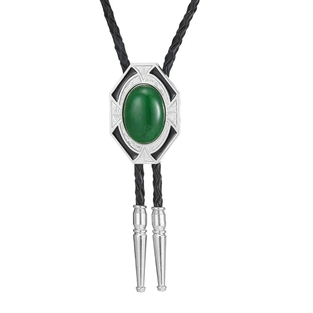 Bolo tie med geometrisk infattning och äkta sten
