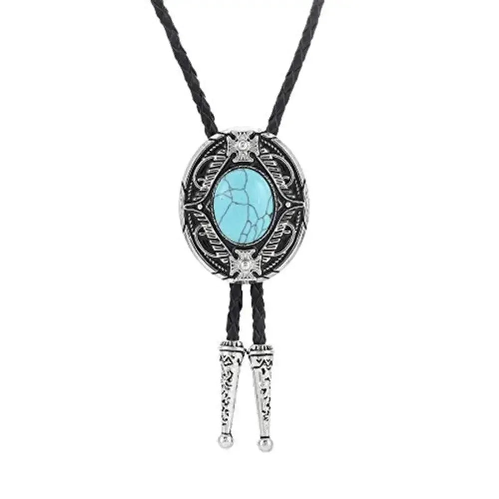 Bolo tie med oval sten och vågformad ram