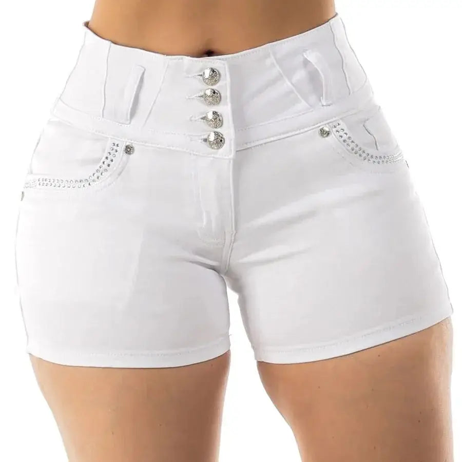 Vita högmidjade jeansshorts