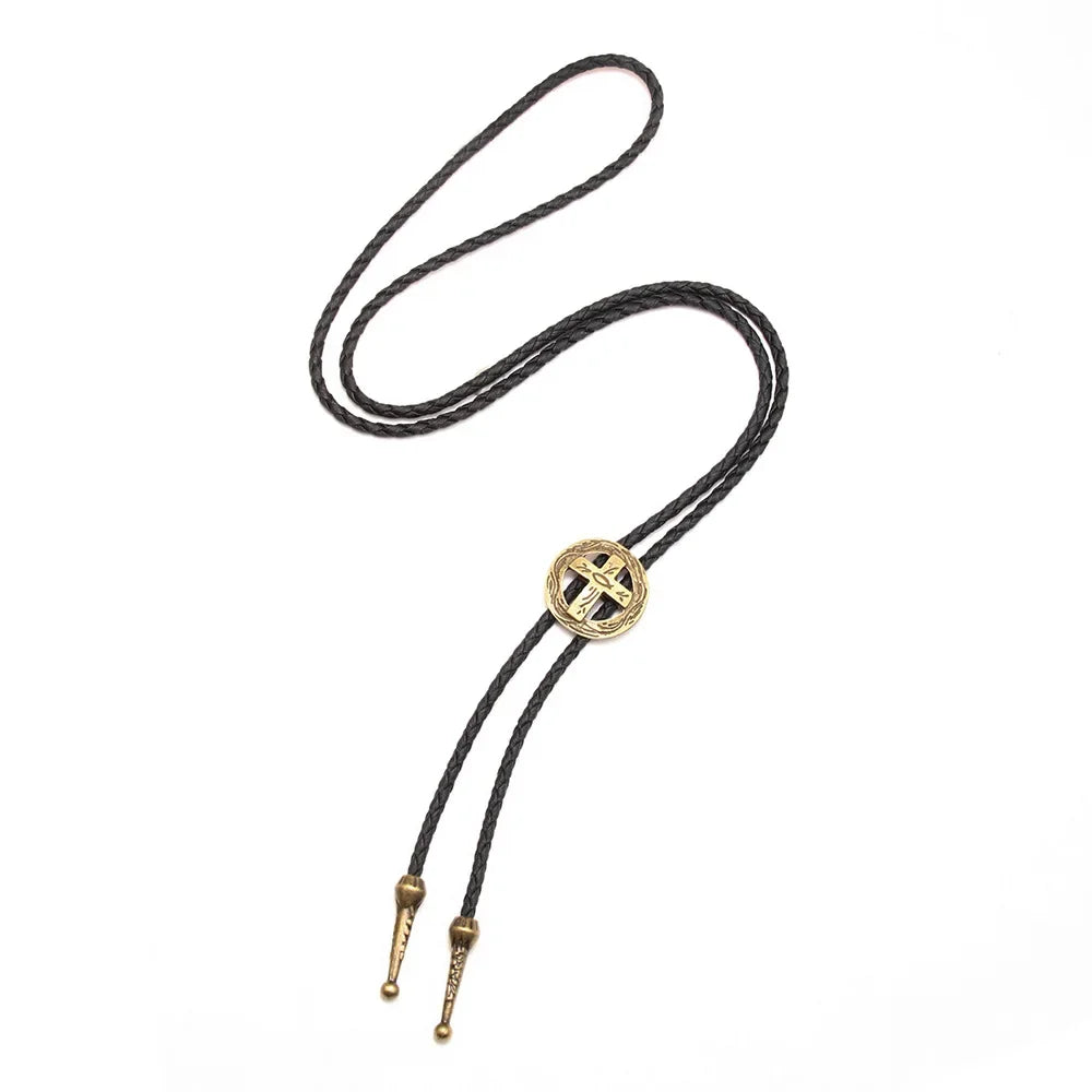 Bolo tie med kors i retro metall
