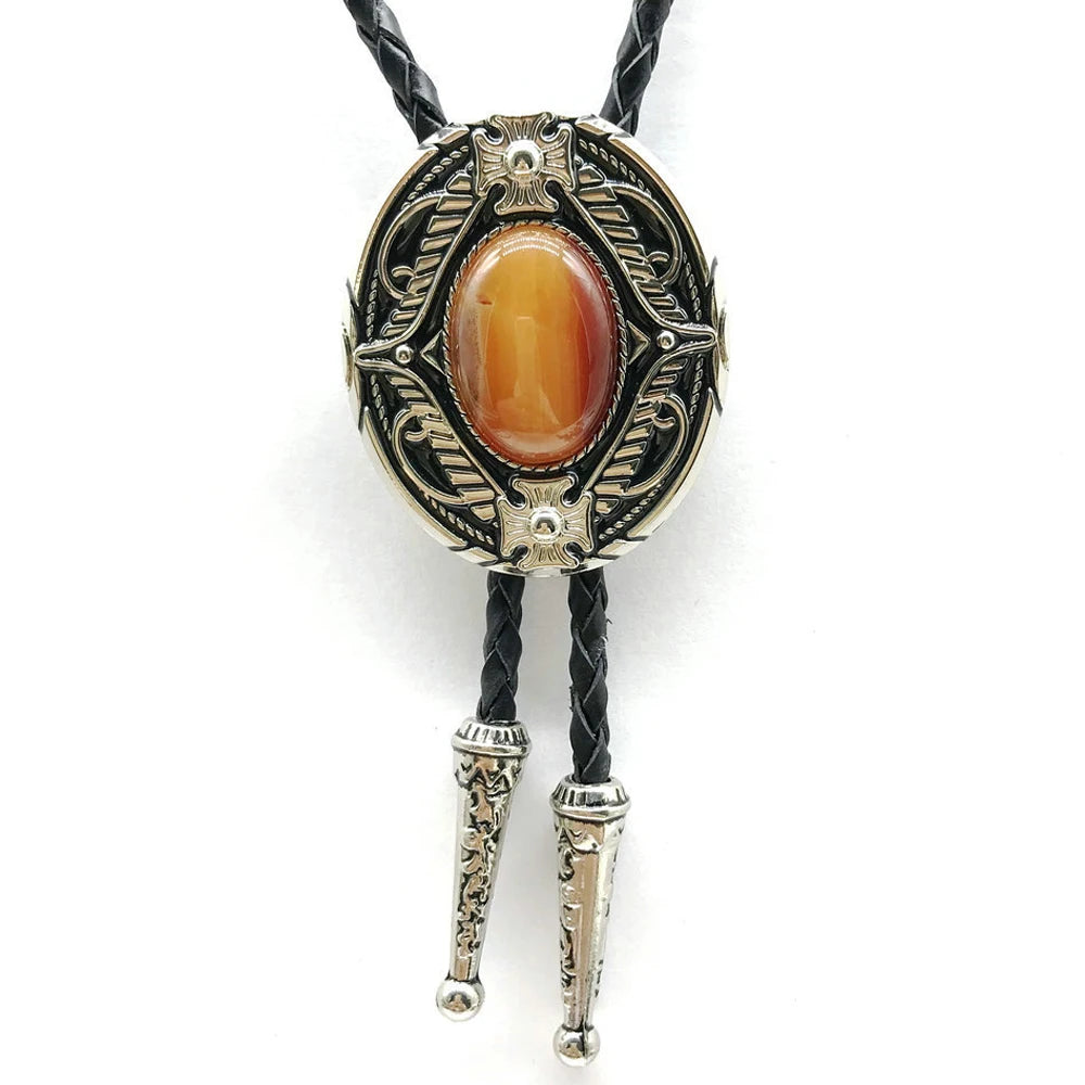 Bolo tie med oval agatsten och vintageinfattning