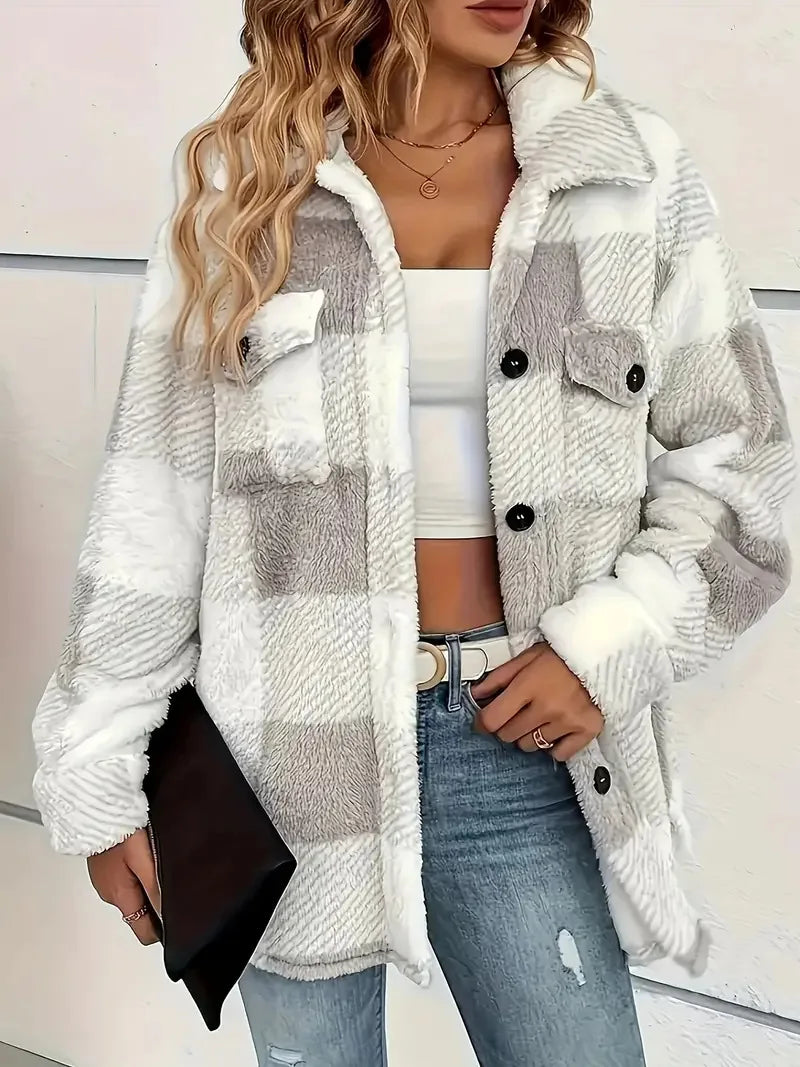 Rutig skjortjacka i teddy-fleece