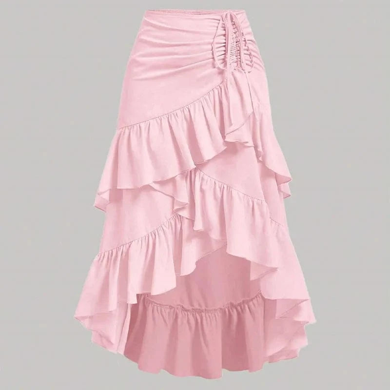 Asymmetrisk långkjol med volanger och drapering