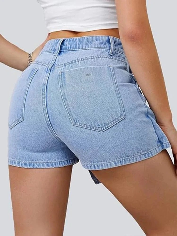 Asymmetrisk shorts kjol i denim