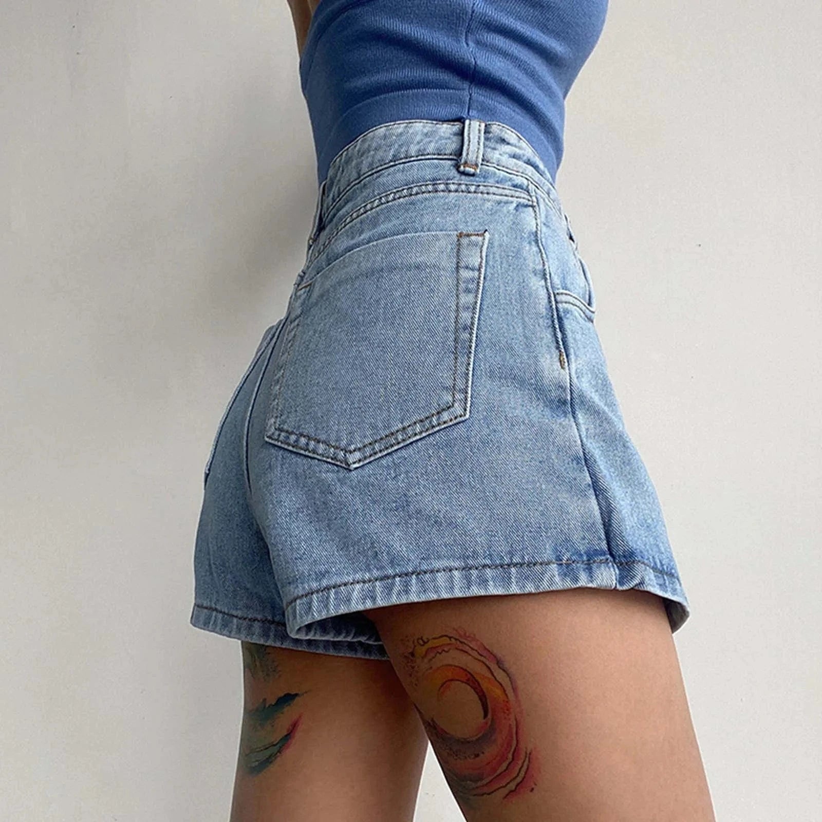 Asymmetrisk shorts kjol i jeans