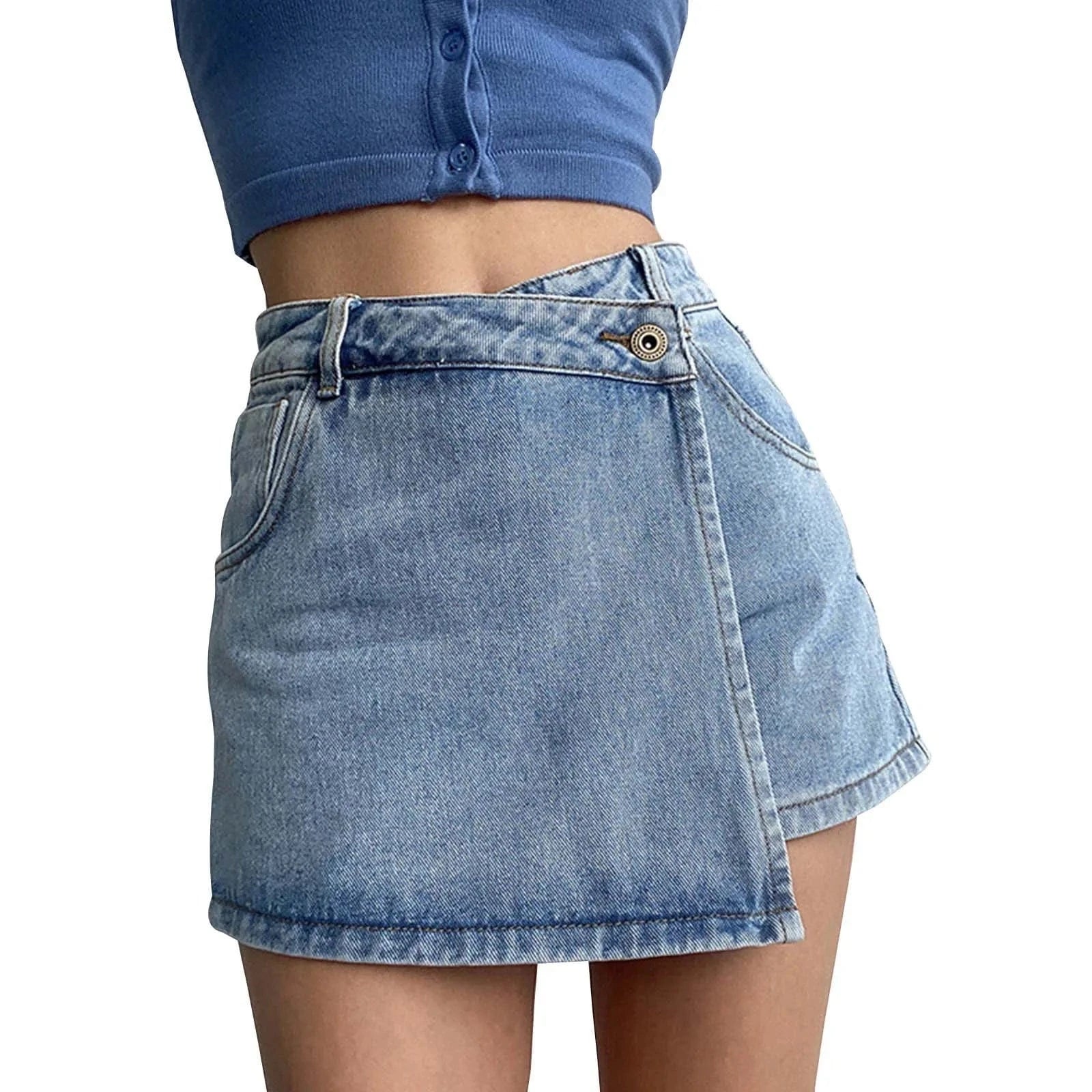 Asymmetrisk shorts kjol i jeans