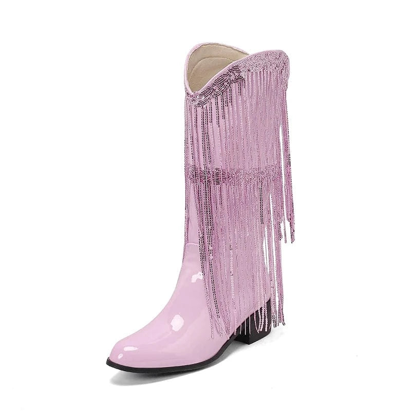 Glamorösa Cowgirl Boots med Fransar Rosa / 36