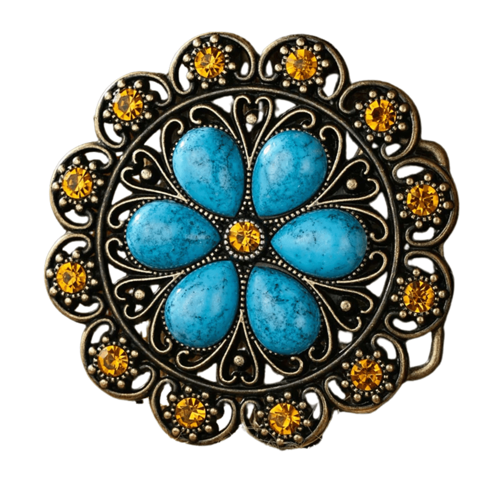 Bältespänne med blå blomma och westerndetaljer