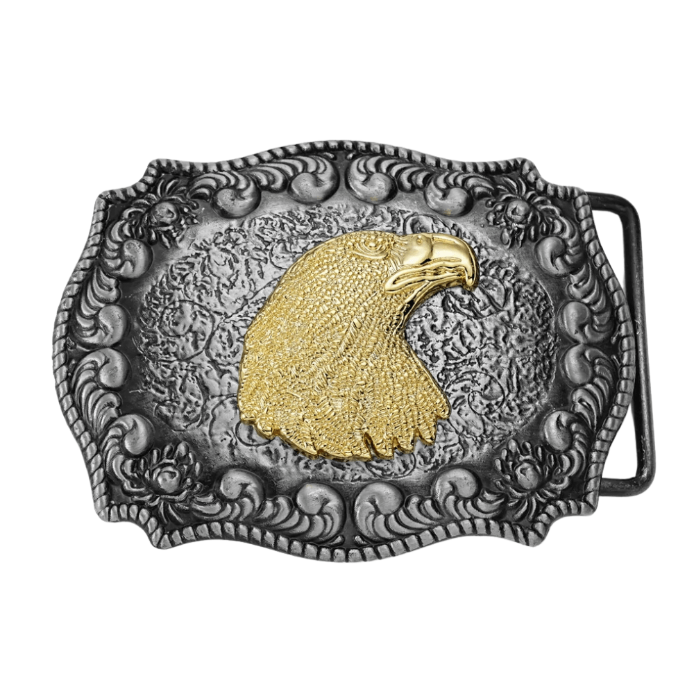 Bältespänne med guldfärgade westernmotiv