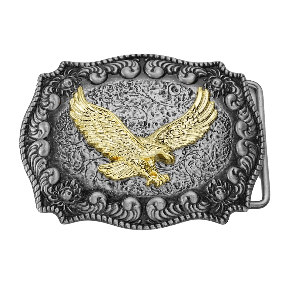 Bältespänne med guldfärgade westernmotiv