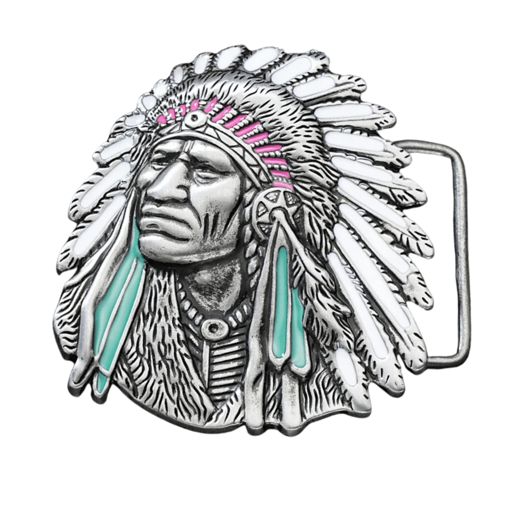 Bältespänne med hövding i fjäderskrud