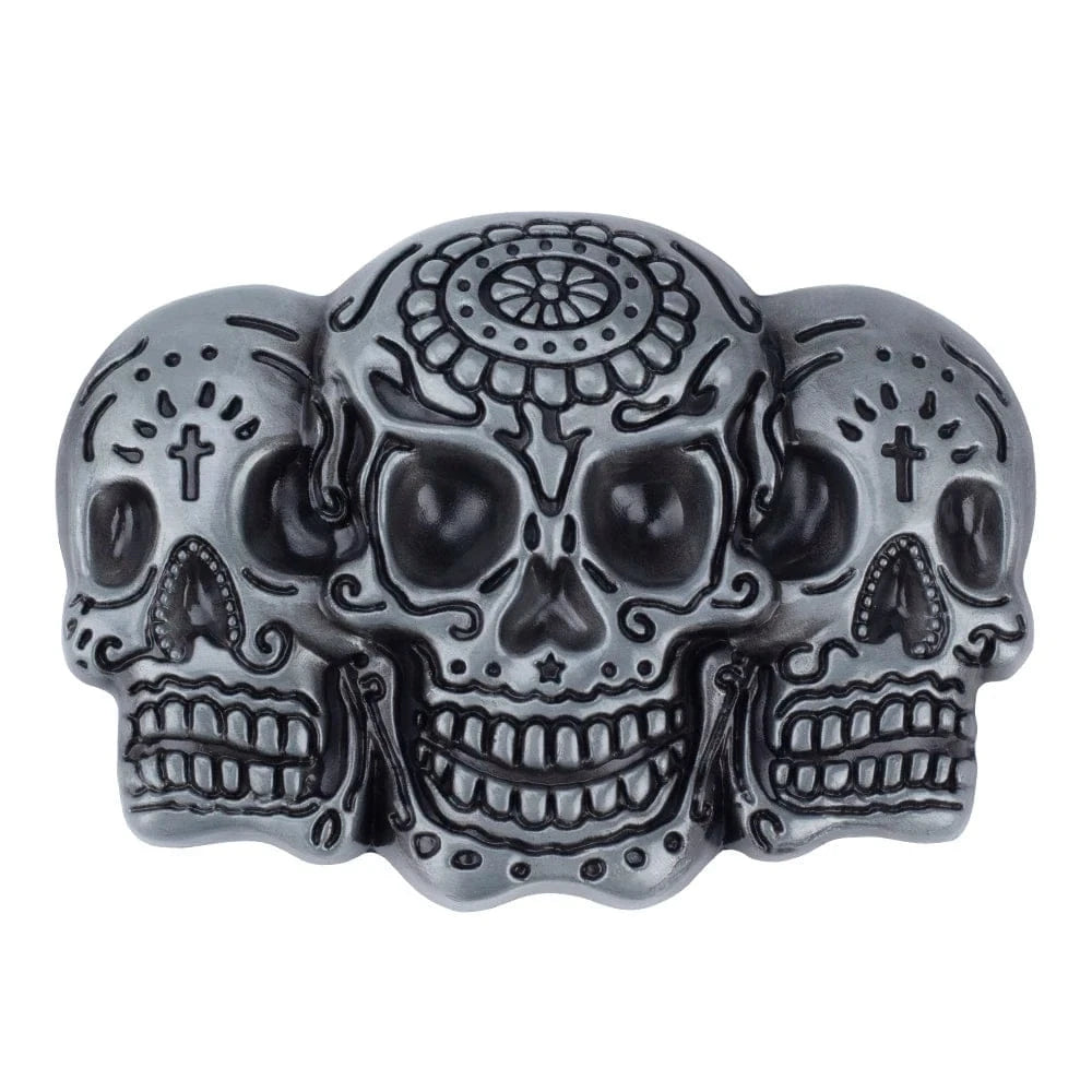 Bältespänne med tre dödskallar i mexikansk stil