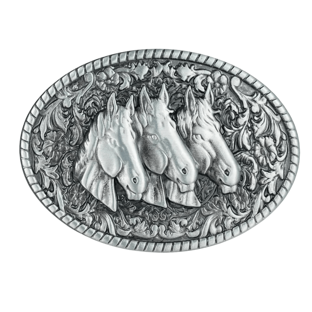 Bältespänne med tre hästar i relief