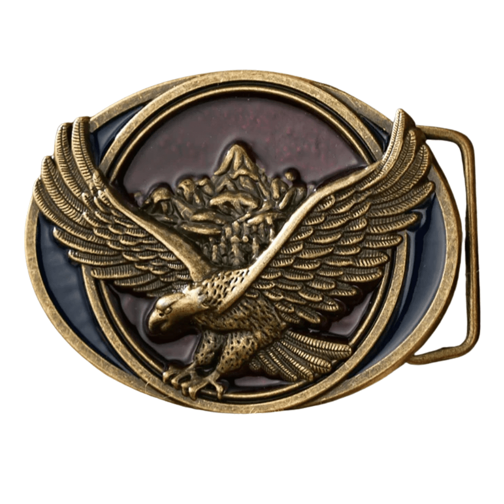 Bältespänne runt med örnmotiv i metall