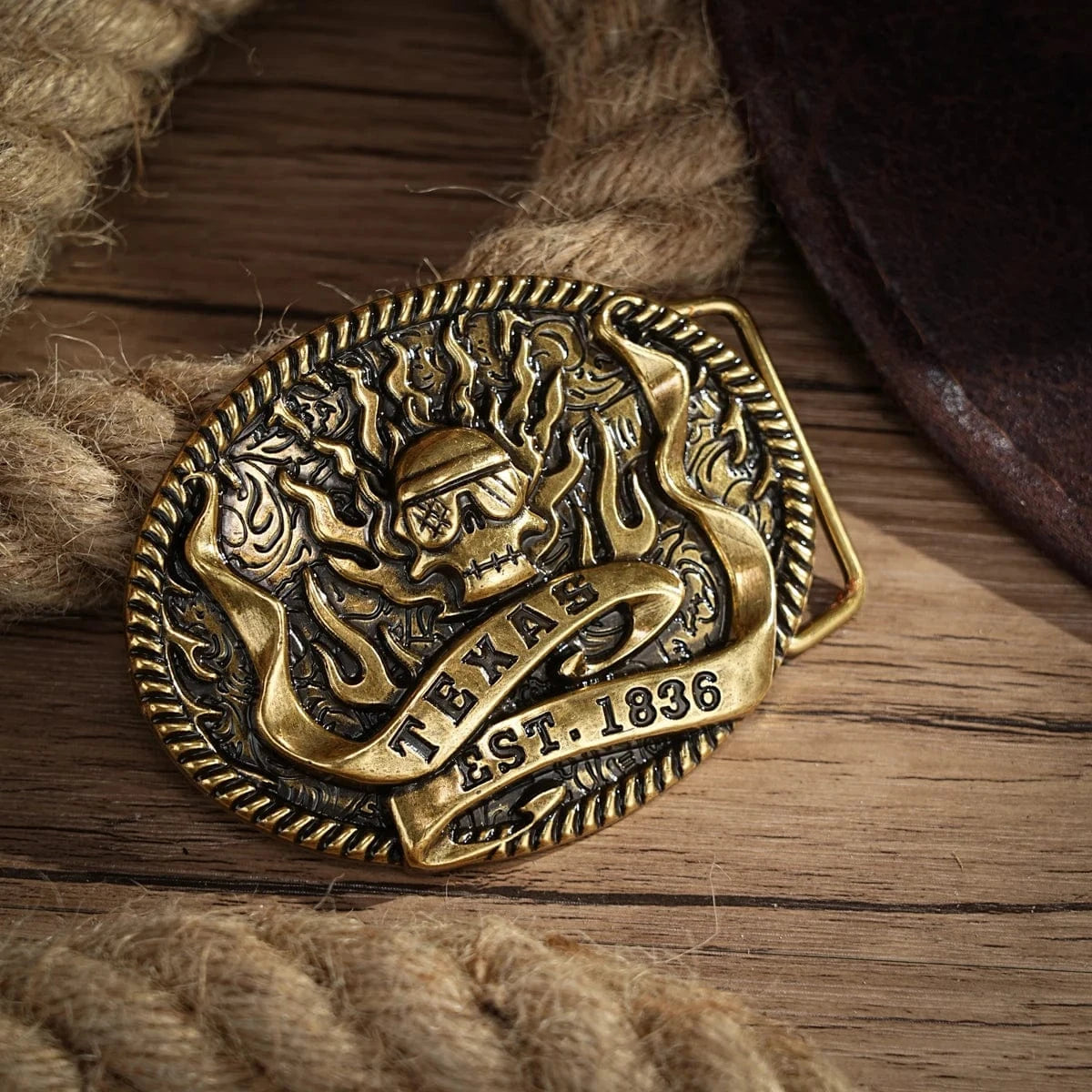 Bältespänne Texas dödskalle med lågor