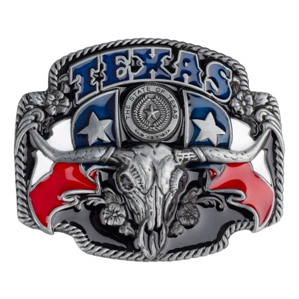 Bältespänne Texas med tjurskalle och flagga