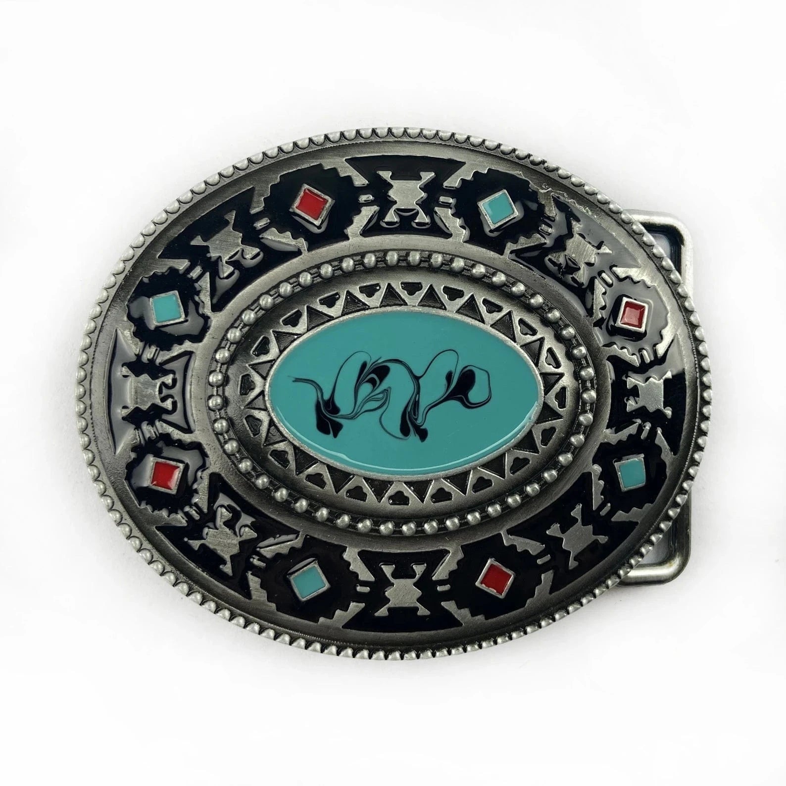 Bältespänne turkos med westernmönster