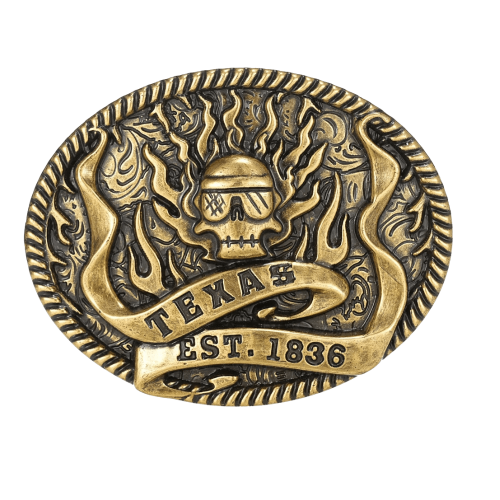 Bältespänne western i antik metall med symbolmotiv