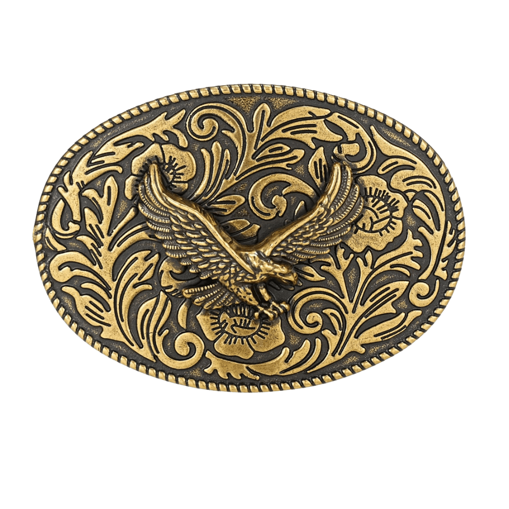 Bältespänne western i antik metall med symbolmotiv