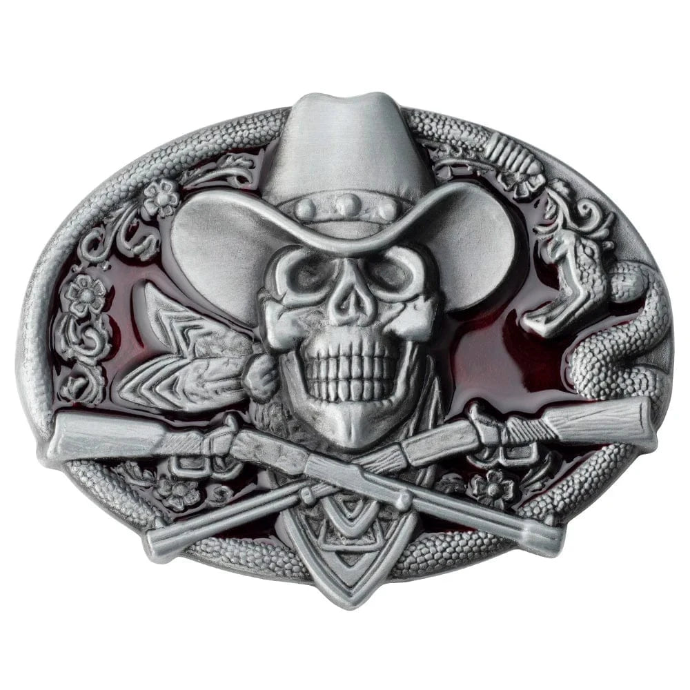 Bältesspänne cowboy dödskalle korsade gevär western stil