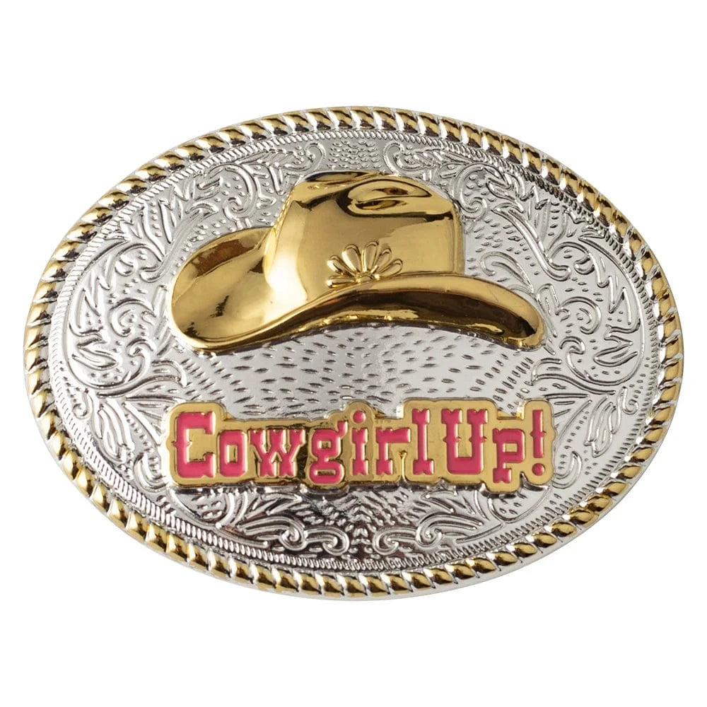 Bältesspänne cowgirl up western stil med guld och silver