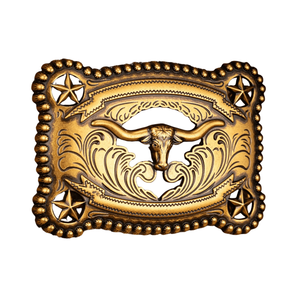 Bältesspänne med tjurhuvud och stjärnor retro western stil