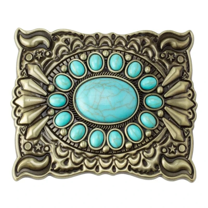 Bältesspänne med turkoser och detaljerat guldmönster