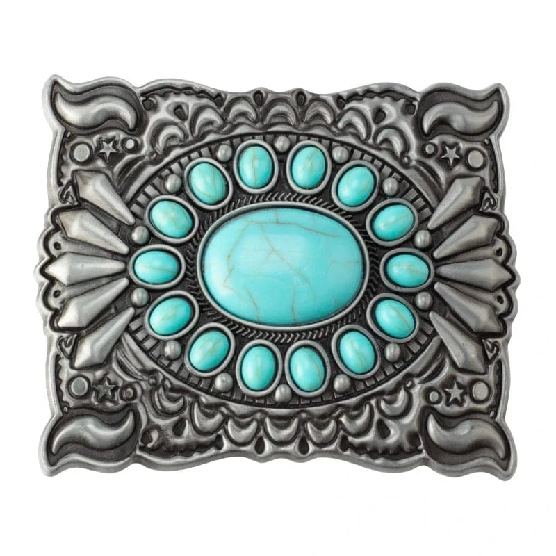 Bältesspänne med turkoser och detaljerat guldmönster