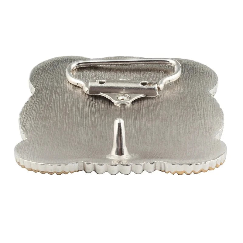 Bältesspänne western stil med häst kors och skalle i guld och silver