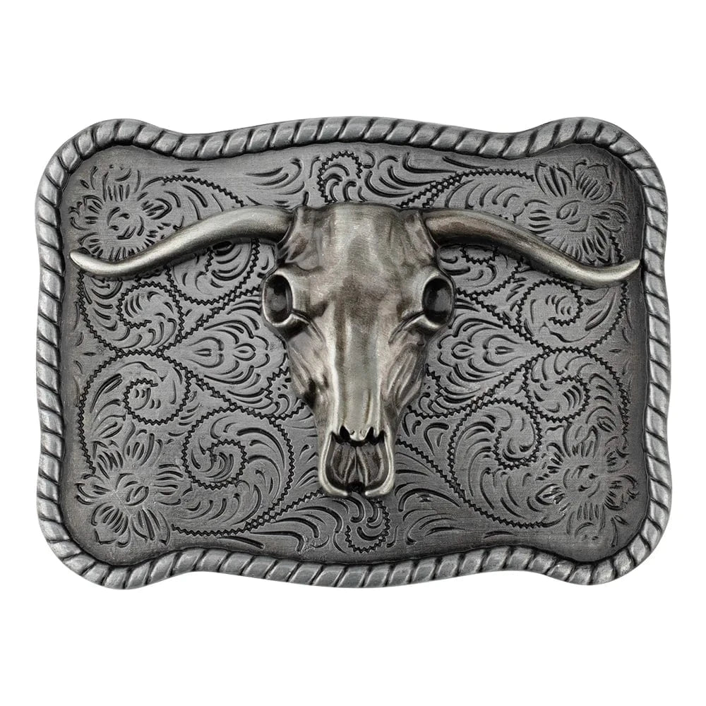 Bältesspänne western stil med tjur huvud antik silver finish