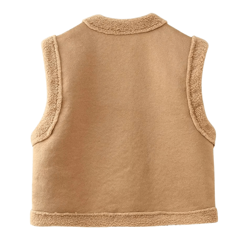 Beige Teddyväst med Vita Broderier