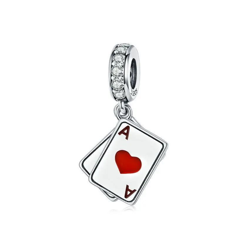 BISAER 925 Sterling Silver Red Love Charm Bead Koi Apple Cherry Mushroom Chili Ace Heart Pendant For Women DIY Bracelet Jewelry ECC1172