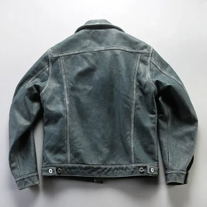 Blå läder trucker jacka herr