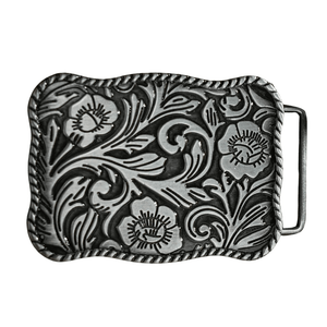 Blommig Bältesspänne Rektangulär Antiksilver